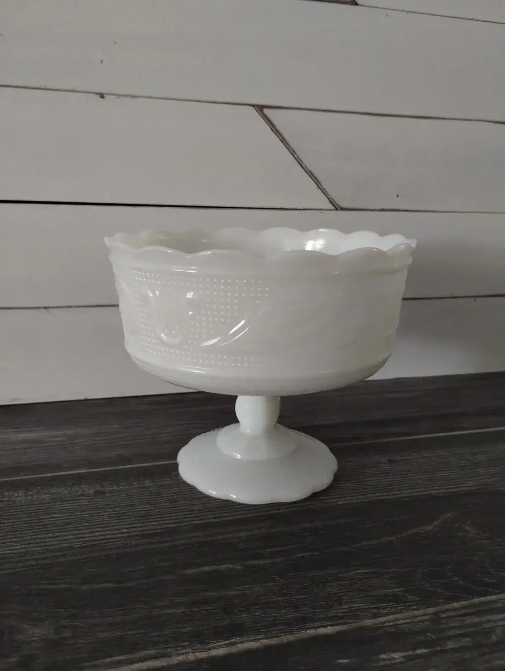 Vintage E.O. Brody Company Milk Glass Pedestal Bowl Mid to Late-20th Century